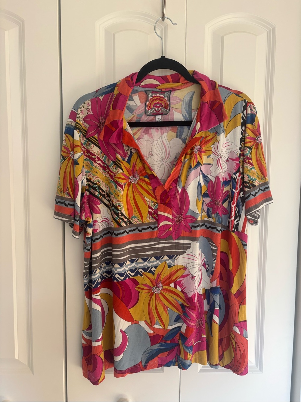 Johnny Was Rachel May Swing Polo XXL – Vibrant Floral Print Bamboo Blend